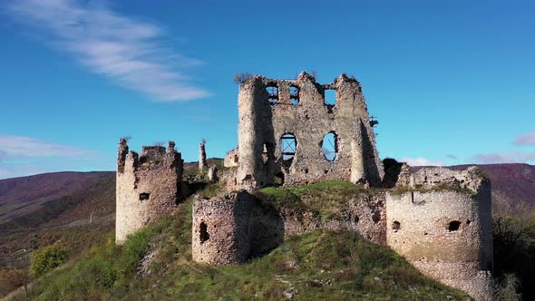 Aerial view of castle in Turna nad Bodvou village in Slovakia