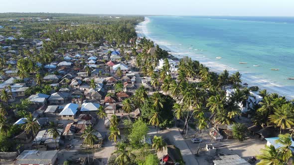 Aerial View of Houses Near the Coast in Zanzibar Tanzania Slow Motion