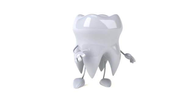 Fun 3D cartoon tooth walking and presenting