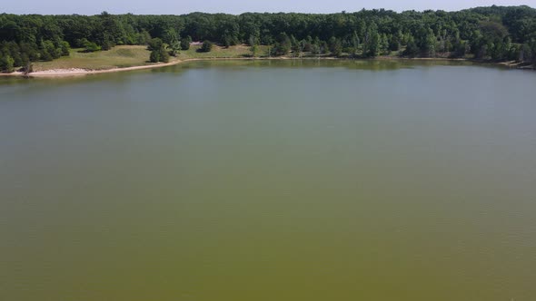 Aerial of the water surface to shoreline.