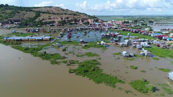 Farming and fishing village close to Siem Reap in Cambodia seen from the sky