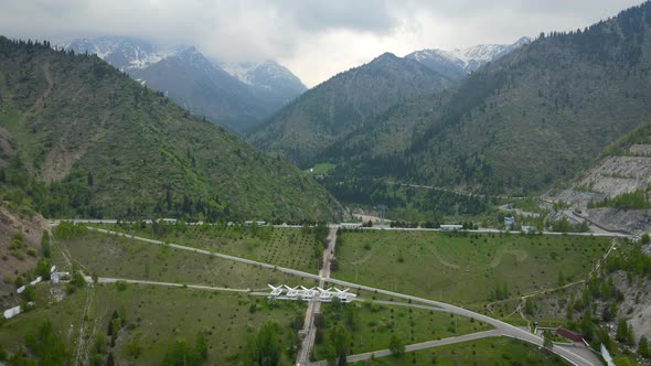 Aerial Medeo Dam in the Mountain in Almaty