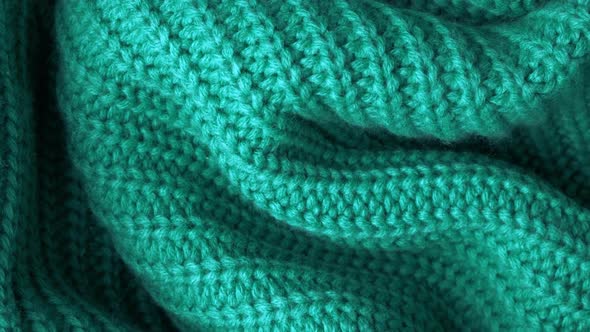 Closeup of Turquoise Knitted Wool Texture, Background