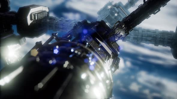 Highly Detailed Huge Spaceship Approaching To the Earth alt