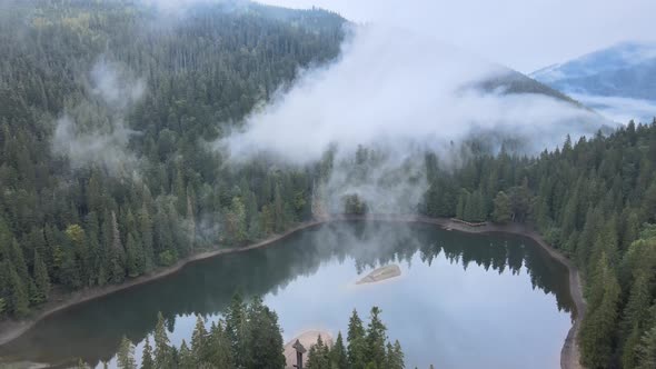 Mountain Lake Synevyr. Aerial View of the Carpathian Mountains in Autumn. Ukraine