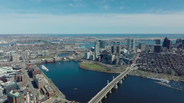 Cinematic Aerial Shot of City Surrounded By Water