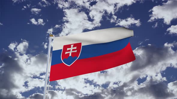 Slovakia Flag With Sky 4k