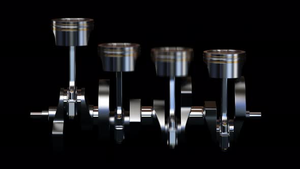 Motor with Working Pistons and Crankshafts Inside Camera View alt