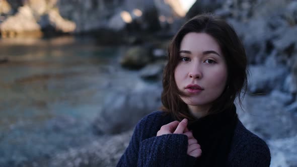 A Beautiful Young Asian Woman on the Seashore