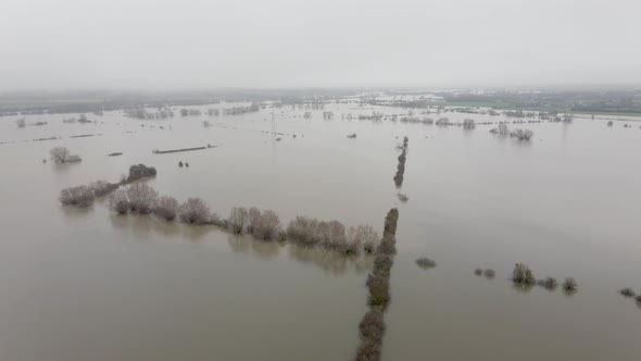 Aerial View of Flooding in the UK During the Winter Causing Devastation  alt
