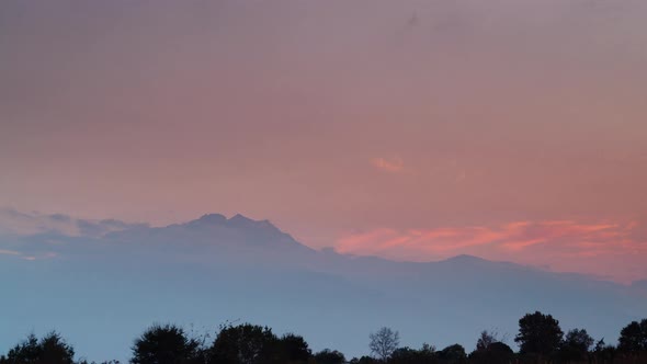 Sunset over Mount Olympus Greece. Timelapse