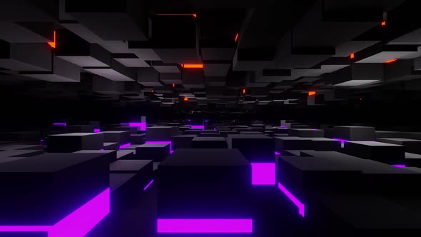 Purple And Orange Lighted Vj Loop Of The Travel Through The Cubes HD