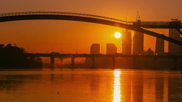 Sunrise of Seoul City Skyline and Han river  in Seoul  South Korea 