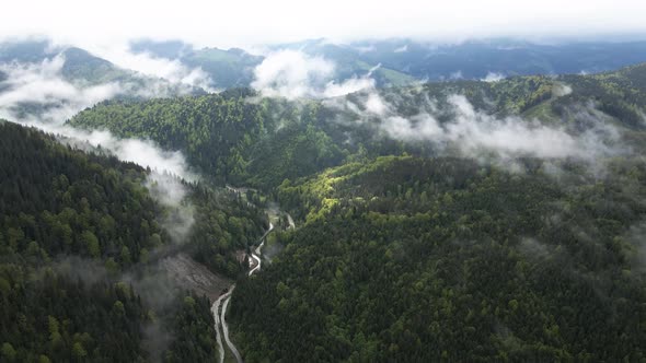 Landscape of the Carpathian Mountains. Slow Motion. Ukraine. Aerial