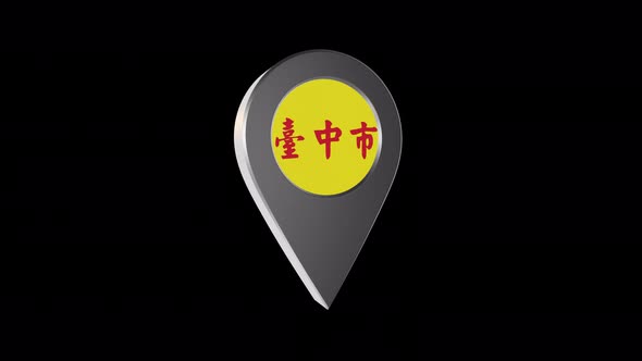 3d Animation Map Navigation Pointer With Flag Of Taichung With Alpha Channel - 4K