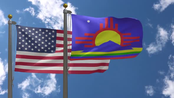 Usa Flag Vs Roswell City Flag New Mexico  On Flagpole