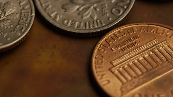Rotating stock footage shot of American coins