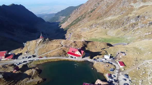 Aerial View Over Balea Lake And Transfagarasan Road In Romania