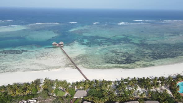 Aerial View of a House on Stilts in the Ocean on the Coast of Zanzibar Tanzania Slow Motion