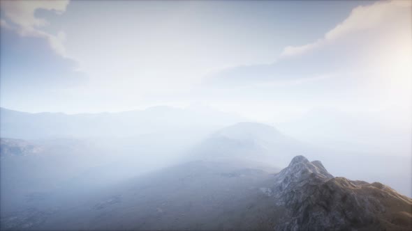 Volcano Crater Landscape with Fog