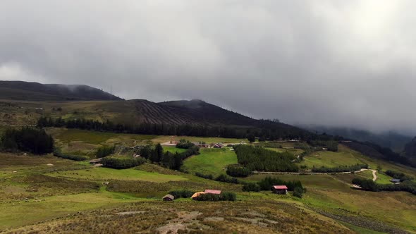 Rugged Landscape Of The Green Hills Near Cumbe Mayo In Cajamarca City, Peru. aerial