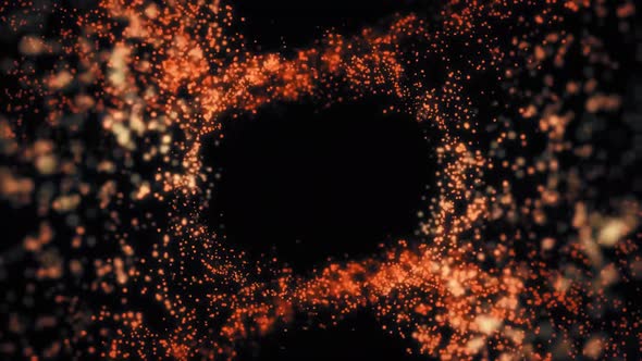 Abstract colored particles moving in circle on black background