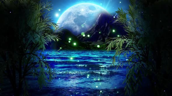 Tree water Landscape | Moon night background