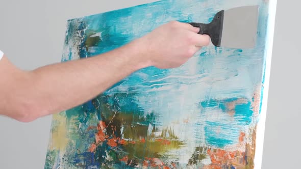 Super Slow Motion 240 Fps Creative Artist Paints an Abstract Picture with Colorful Paints