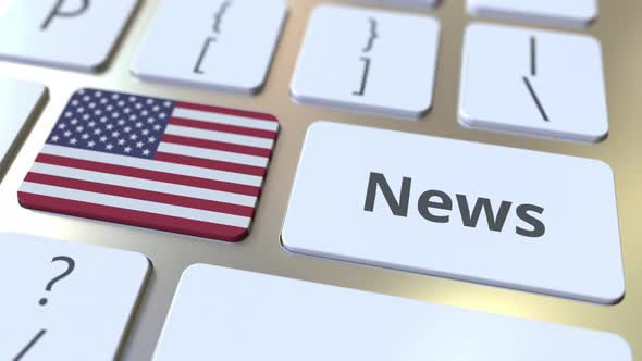 News Text and Flag of the USA on the Keys of a Keyboard