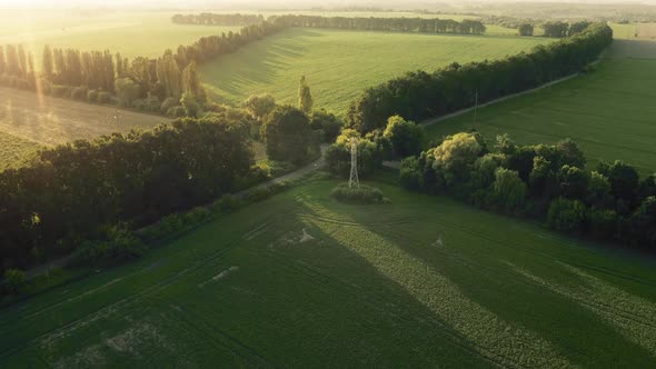 Countryside Farm Fields Aerial View