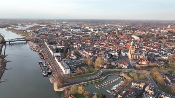 Zutphen and the River Ijsel Train Station Stores and Buildings Church Old Historic City Center in
