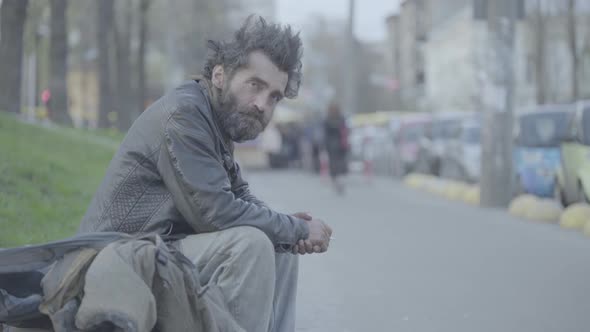 Beggar Homeless Man Tramp. Poverty. Vagrancy. Kyiv. Ukraine.