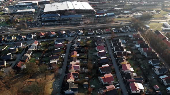 Highway and Residential Area Rows of Detached Houses