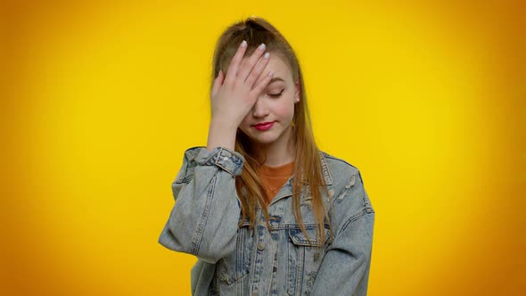 Upset Teen Stylish Girl Making Face Palm Gesture Feeling Bored Disappointed in Result Bad News