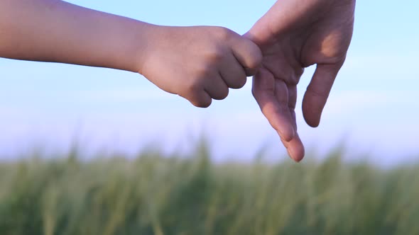 The child holds the parent's finger.