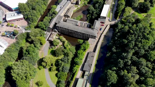 Aerial footage of the town of Armley located in Leeds West Yorkshire in the UK