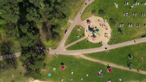 View From the Height of the Beach and Vacationing People in Drozdy in Minsk