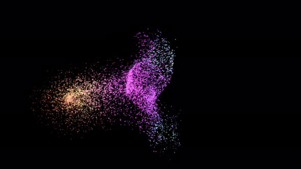Chaotic movements of colored dots on a black background