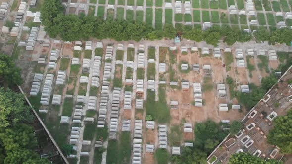 Aerial Over Graveyard In Karachi. Pedestal Up