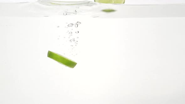 Parts of the Lime and Water Splash in Slowmotion