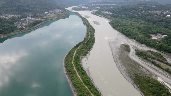 Lake and Dam, China Aerial