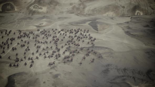 Aerial View Of An Ancient Army Charging In A Battlefield