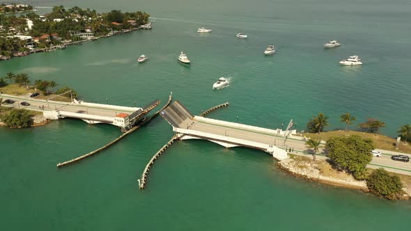 Aerial Video Yachts Passing Under An Open Drawbridge