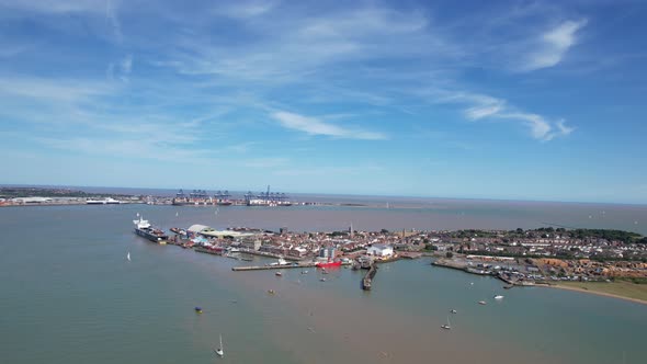 Harwich town waterfront Essex UK drone aerial view Summer 4K footage
