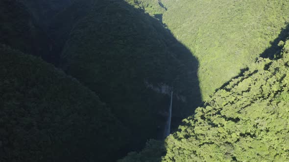 Aerial view of Cascata do Poco do Bacalhau, Portugal.