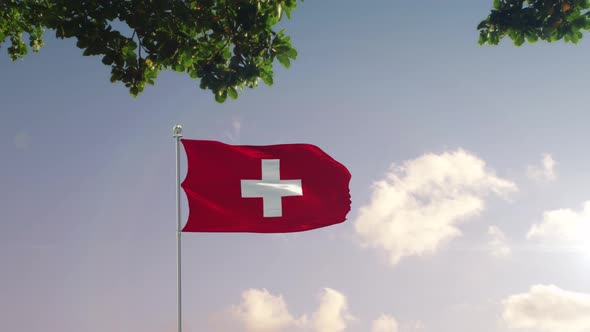 Switzerland Flag With  Modern City 