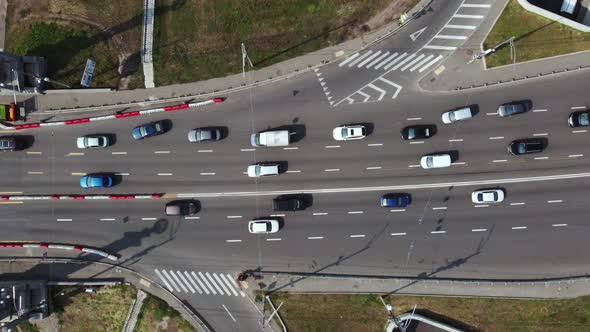 overpass. heavy traffic of cars. The city of Kiev. aerial