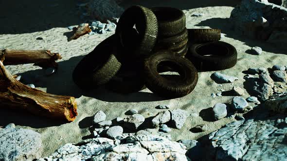 Old Car Tires on the Beach