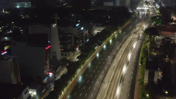 Rotating Aerial Shot Flying Parallel To an Empty Multi Lane Street During Coronavirus Covid 19