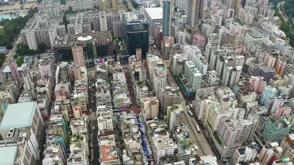 Drone fly over Hong Kong city